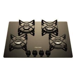 Encimera a Gas 4 Platos Fensa Vidro Templado y Encendido Eléctrico F GC60V A Negra