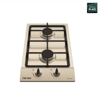 Encimera a Gas 2 Platos Fensa Encendido Eléctrico y Parrilla Hierro Fundido FCE 2HF GL T Inox